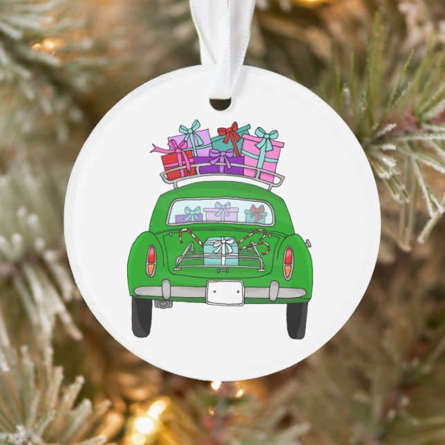 Adorno Coche verde con regalos de Navidades (Árbol)