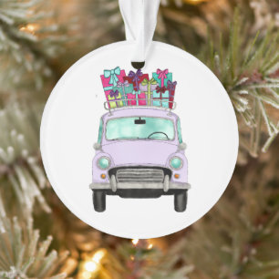 Adorno Coche violeta con Navidades obsequios