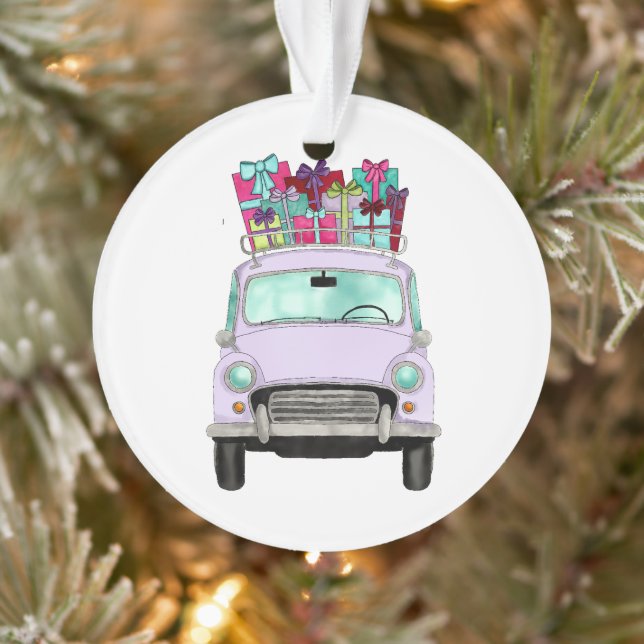 Adorno Coche violeta con Navidades obsequios (Árbol)