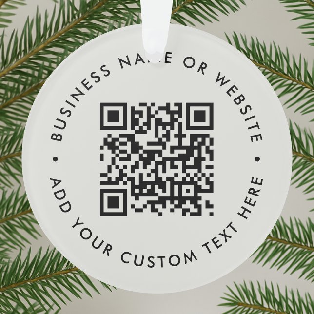 Adorno Código QR | Gris sencillo y limpio Minimalista (Interactive editable QR code Christmas tree ornament to promote your business, products or services.)