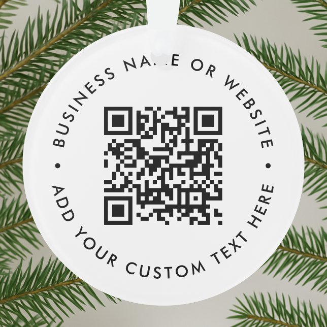 Adorno Código QR Presupuesto blanco simple y limpio Minim (Modern promotional ornament with editable QR code and company name for professional branding)