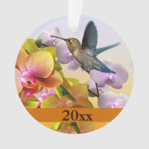 Adorno Colibrí Lila Púrpura Orquídea Amarilla Rosa
