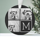 Adorno Collage de fotos negro y blanco de moda con monogr<br><div class="desc">Utiliza 3 fotos cuadradas para crear un regalo único y personal. O puedes mantener al cachorro hipster y hacer un keepsake de moda. Si necesita ajustar las imágenes,  haga clic en la herramienta personalizar para realizar cambios.</div>