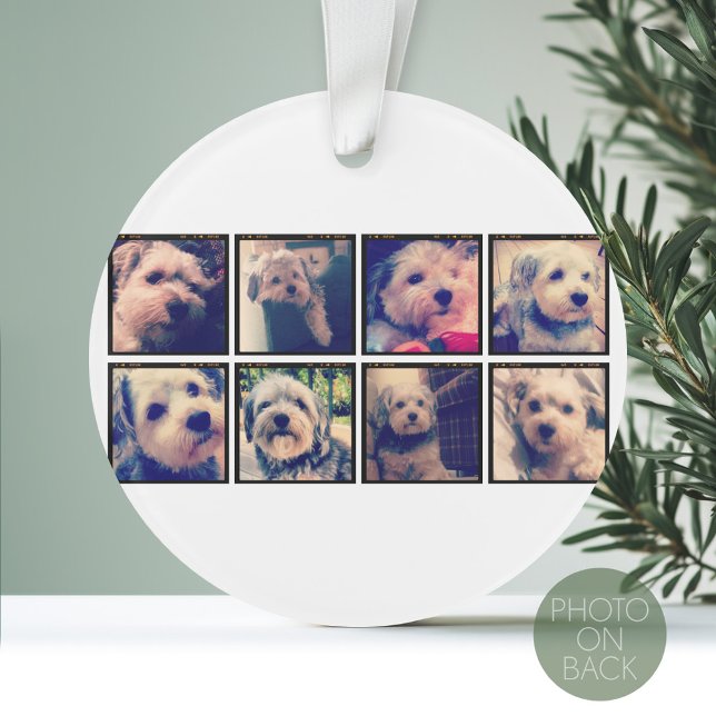 Adorno Collage de fotos personalizado con fotos cuadradas (Personalized Photo Ornament with a Photo also on the back)