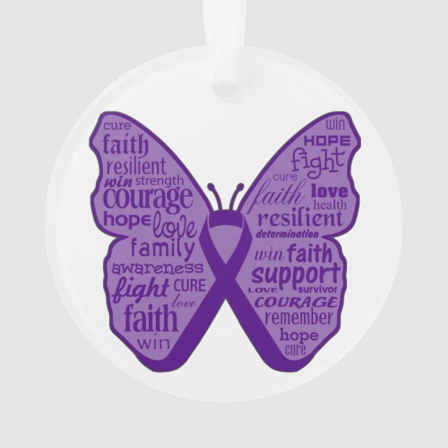 Adorno Collage de palabras mariposa de cáncer pancreático (Reverso)