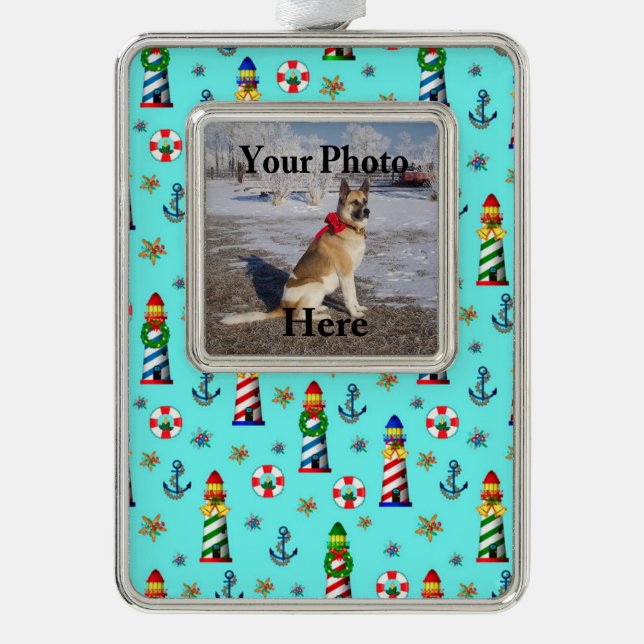 Adorno Con Marco Faros de Navidades náuticos agregan tu imagen (Anverso)