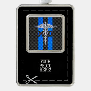 Adorno Con Marco Médica médico MD Caduceus en franjas azules