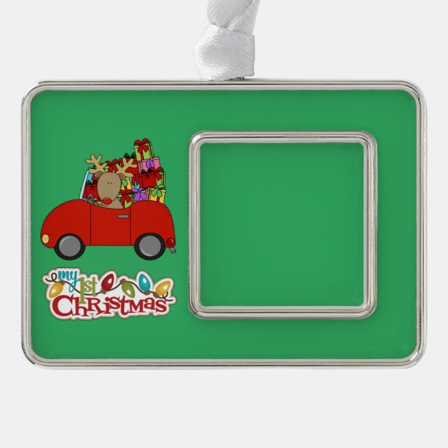 Adorno Con Marco Mis primeros Navidades conduciendo renos (Anverso)
