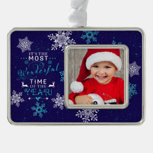Adorno Con Marco Navidades fotográficos de la familia azul en un mo