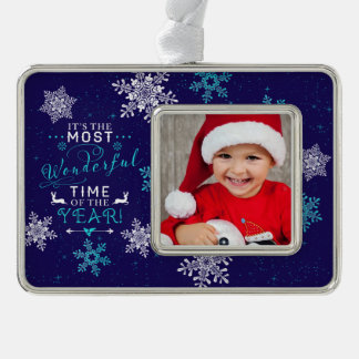 Adorno Con Marco Navidades fotográficos de la familia azul en un mo