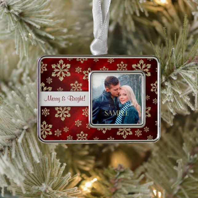 Adorno Con Marco Plantilla fotográfica de copo de nieve de oro rojo (Árbol)