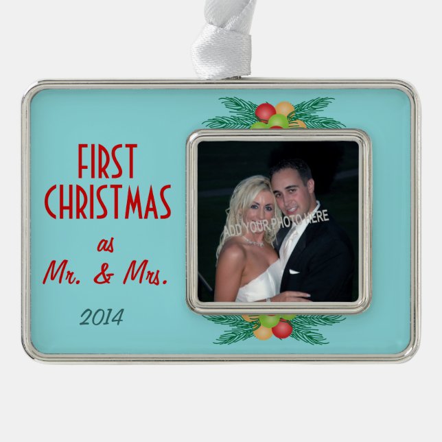 Adorno Con Marco Primera Navidad como Sr. y Mrs. Photo (Anverso)