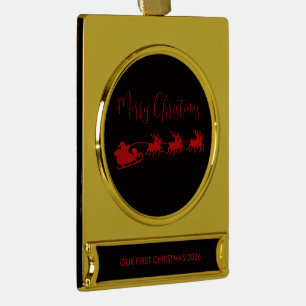 Adorno Con Rótulo Dorado Alfombra de barra minimalista de Navidad en rojo