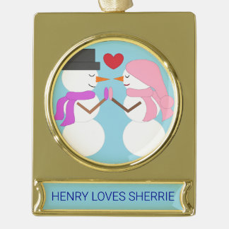 Adorno Con Rótulo Dorado Amor y Snowpeople - Light Blue: