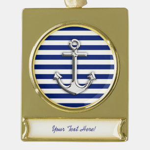 Adorno Con Rótulo Dorado Anclaje cromado personalizado en franjas de la mar