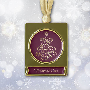 Adorno Con Rótulo Dorado Árbol de vacaciones de Swirl Gold