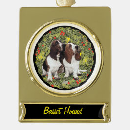 Adorno Con Rótulo Dorado Basset Hound Wreath