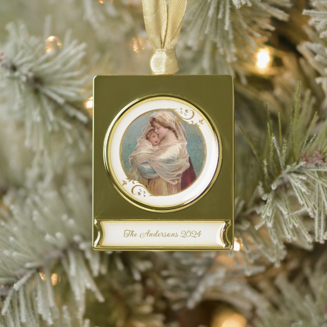 Adorno Con Rótulo Dorado Bendita María Niño Jesús Navidades religiosos (Árbol)