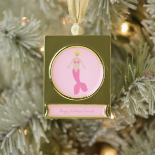 Adorno Con Rótulo Dorado Bonito Fantasía Rosa Sirenita Personalizado