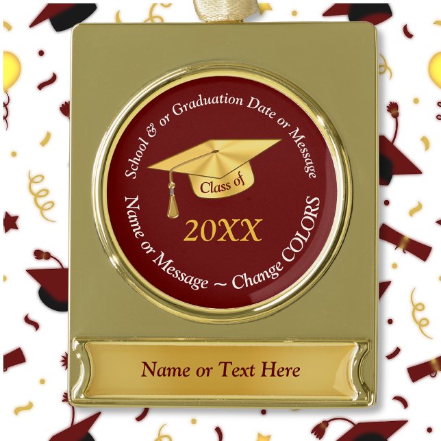 Adorno Con Rótulo Dorado Borgoña, ornamentos de graduación personalizados (Burgundy / Maroon and Gold, Graduation Ornaments Personalized, with Masters Degree, Any Year.)
