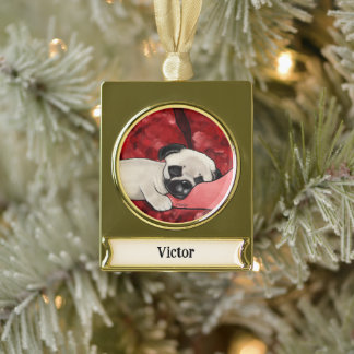 Adorno Con Rótulo Dorado Cachorro de pug sudoroso personalizado