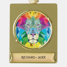 Adorno Con Rótulo Dorado Colores arcoiris de cabeza de león con fecha y año