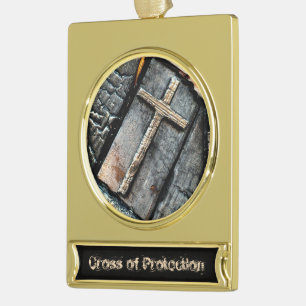 Adorno Con Rótulo Dorado Cruz de Protección