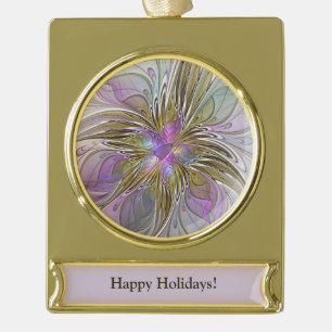 Adorno Con Rótulo Dorado Custom Floral Colorful Abstract Art Pink & Gold