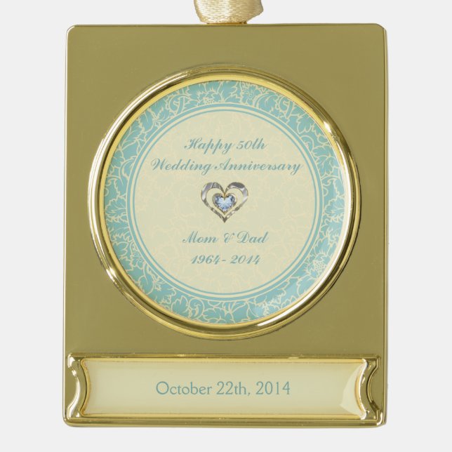 Adorno Con Rótulo Dorado Damascos Florales Pastel Azul Y Crema (Anverso)