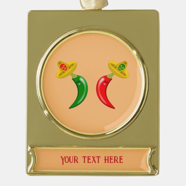 Adorno Con Rótulo Dorado Día del Muerto Personalizado Mexicano del Chilis (Anverso)