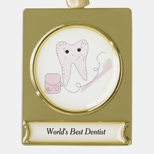Adorno Con Rótulo Dorado Diente y Cepillo de Dientes (Anverso)