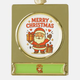 Adorno Con Rótulo Dorado Dulce Papá Noel Arte de Navidad – Feliz Navidad
