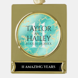 Adorno Con Rótulo Dorado Elegante 11º Aniversario Boda Turquesa