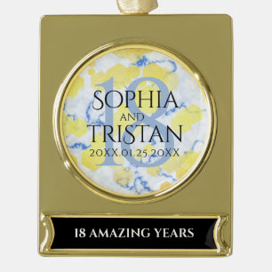 Adorno Con Rótulo Dorado Elegante 18º Aniversario del Boda de Porcelana