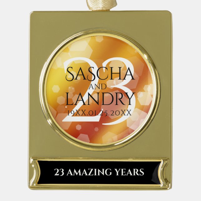 Adorno Con Rótulo Dorado Elegante 23° Aniversario del Boda Imperial Topaz (Anverso)