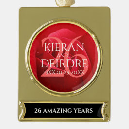 Adorno Con Rótulo Dorado Elegante 26° Rosa Boda Aniversario