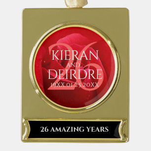 Adorno Con Rótulo Dorado Elegante 26° Rosa Boda Aniversario