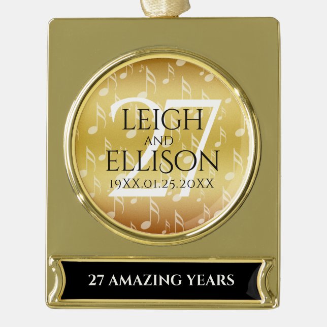 Adorno Con Rótulo Dorado Elegante 27ª celebración del Aniversario del Boda  (Anverso)