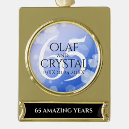 Adorno Con Rótulo Dorado Elegante 65º Aniversario del Boda de Zafiro Azul