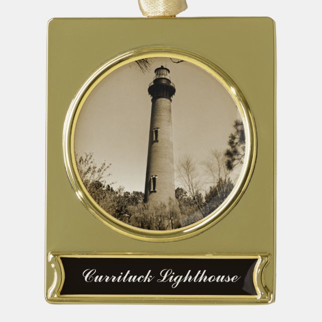 Adorno Con Rótulo Dorado Faro de Currituck (Anverso)