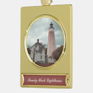Adorno Con Rótulo Dorado Faro de Sandy Hook