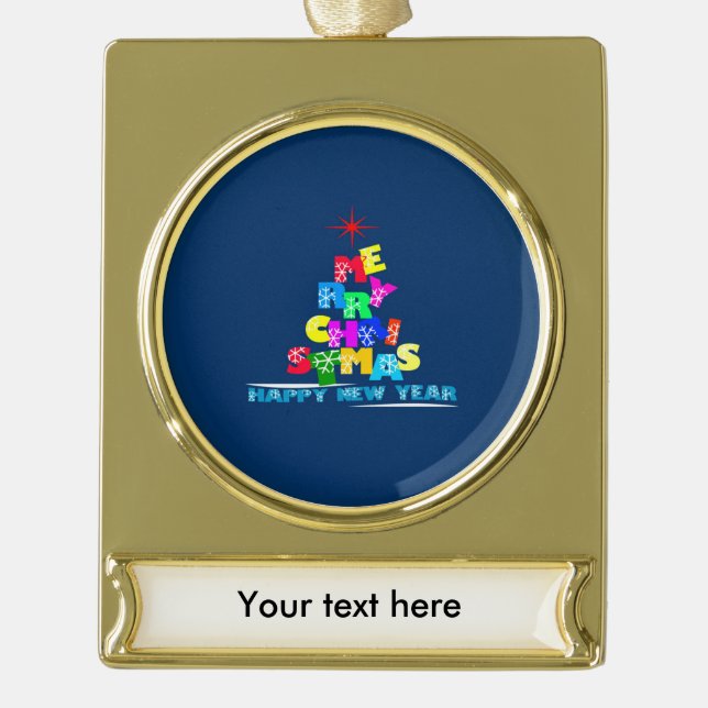 Adorno Con Rótulo Dorado Feliz Navidad Feliz Año Nuevo (Anverso)