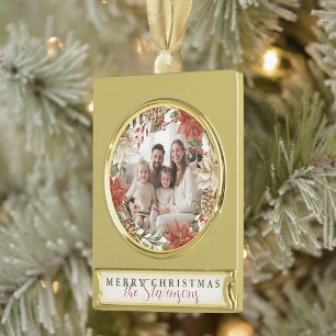Adorno Con Rótulo Dorado Foto de Navidad Familiar Feliz