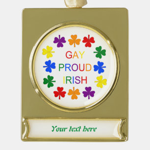 Adorno Con Rótulo Dorado Gay Orgulloso Irlandés LGBT Rainbow Shamrock Perso