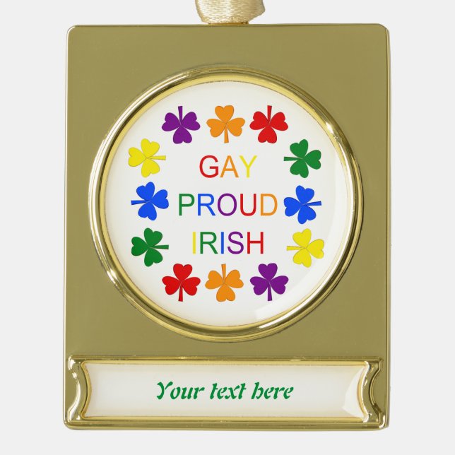 Adorno Con Rótulo Dorado Gay Orgulloso Irlandés LGBT Rainbow Shamrock Perso (Anverso)