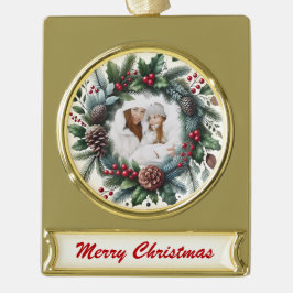 Adorno Con Rótulo Dorado Golden Wreath – Customizable Christmas Keepsake