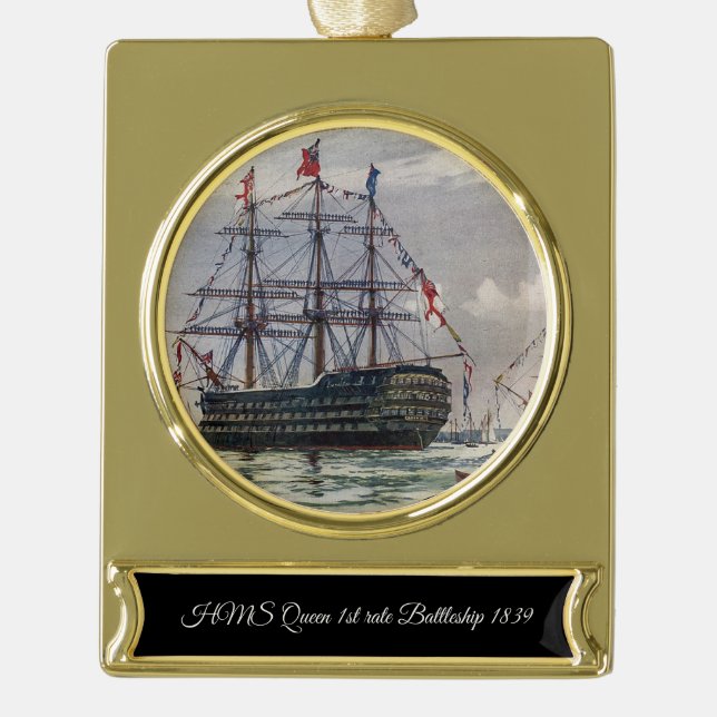Adorno Con Rótulo Dorado HMS Queen Battleship 1839 (Anverso)