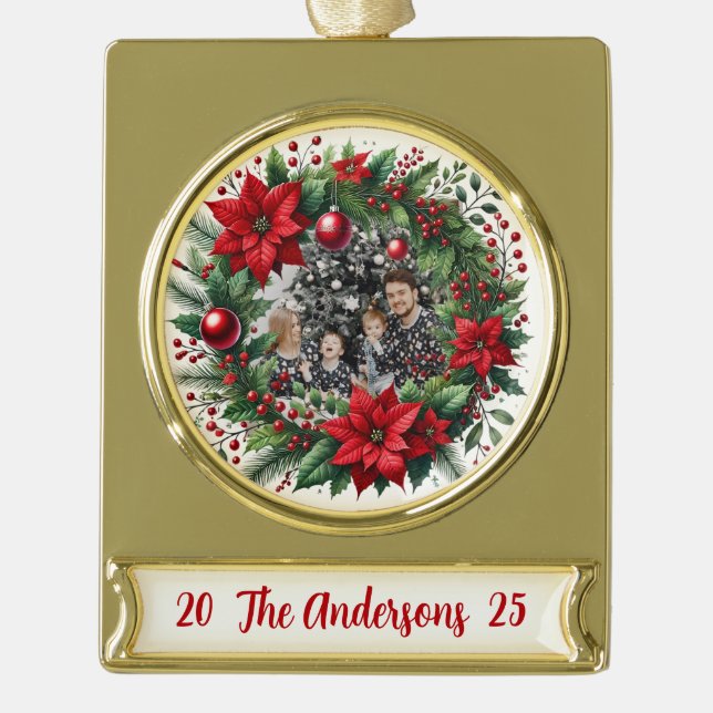 Adorno Con Rótulo Dorado Holiday Cheer – A Family Christmas Keepsake (Anverso)
