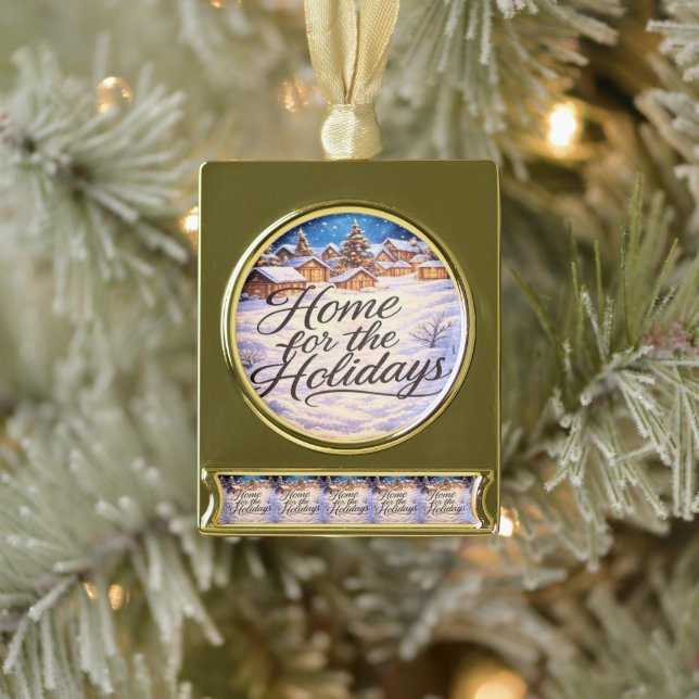 Adorno Con Rótulo Dorado 'Home for the Holidays' Banner Ornament (Árbol)