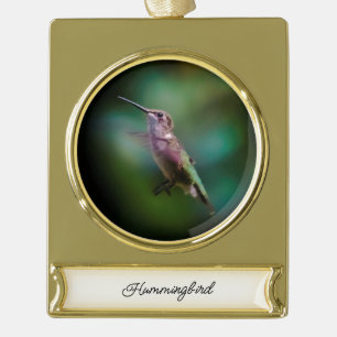 Adorno Con Rótulo Dorado Hummingbird - Fotografía original